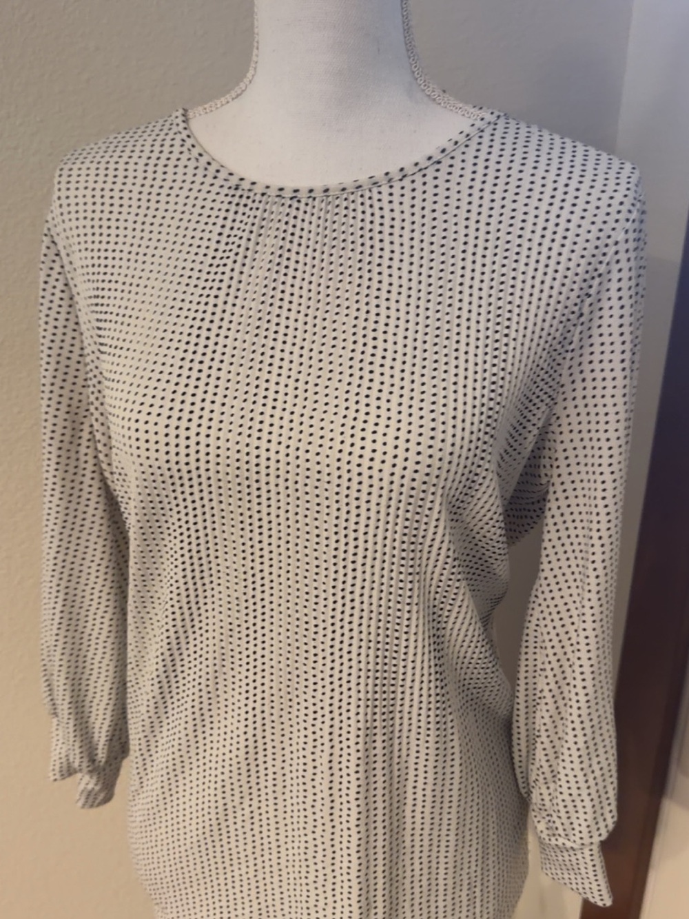 Adrianna Papell White Long Sleeve Top with Black Dot Print